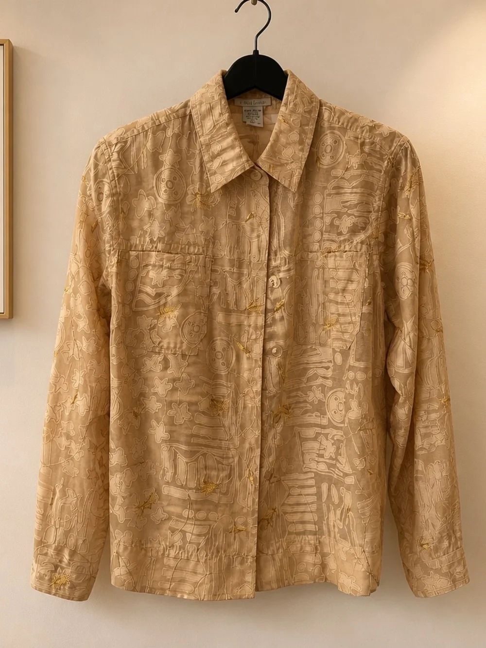 erin london Beige Patterned Long-Sleeve Button-Down Shirt - Picture 1 of 2